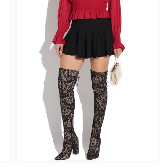 Shoe Dazzle Shoes - Shoedazzle Thigh High Black Lace Boots Portia